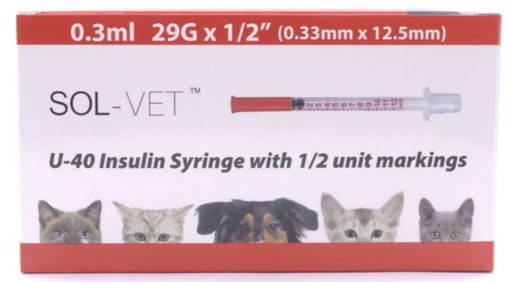 SOL-VET U-40 0.3ml 29G x 1/2" Insulin Syringes with 1/2 unit marking x 100