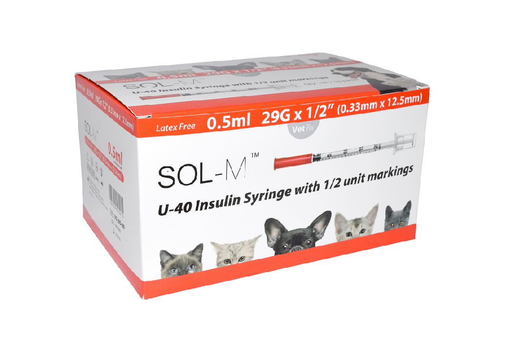 SOL-VET U-40 0.5ml 29G x 1/2" Insulin Syringes with 1/2 unit marking x 100